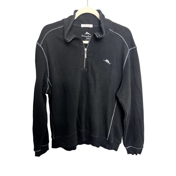 Tommy Bahama Sweater Men’s Medium Black Quarter Zip Beach Golf Pull Over Relax - Picture 1 of 12